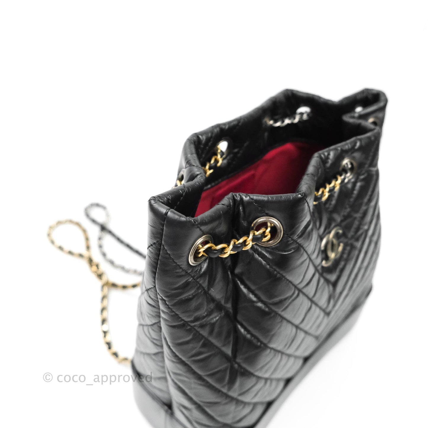 Chanel Small Chevron Gabrielle Backpack Black Aged Calfskin