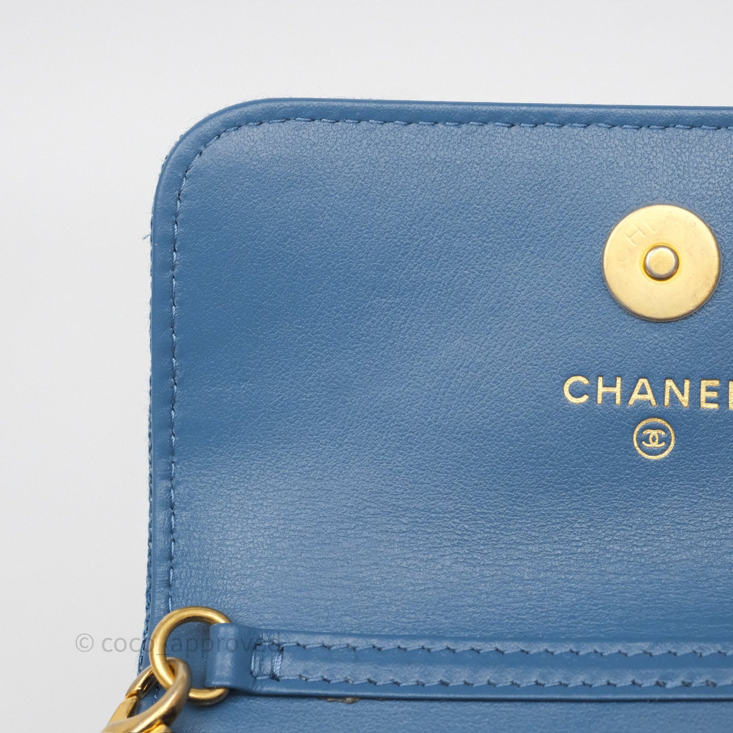 Chanel Mini Pearl Crush Clutch With Chain Belt Bag Denim Aged Gold Hardware