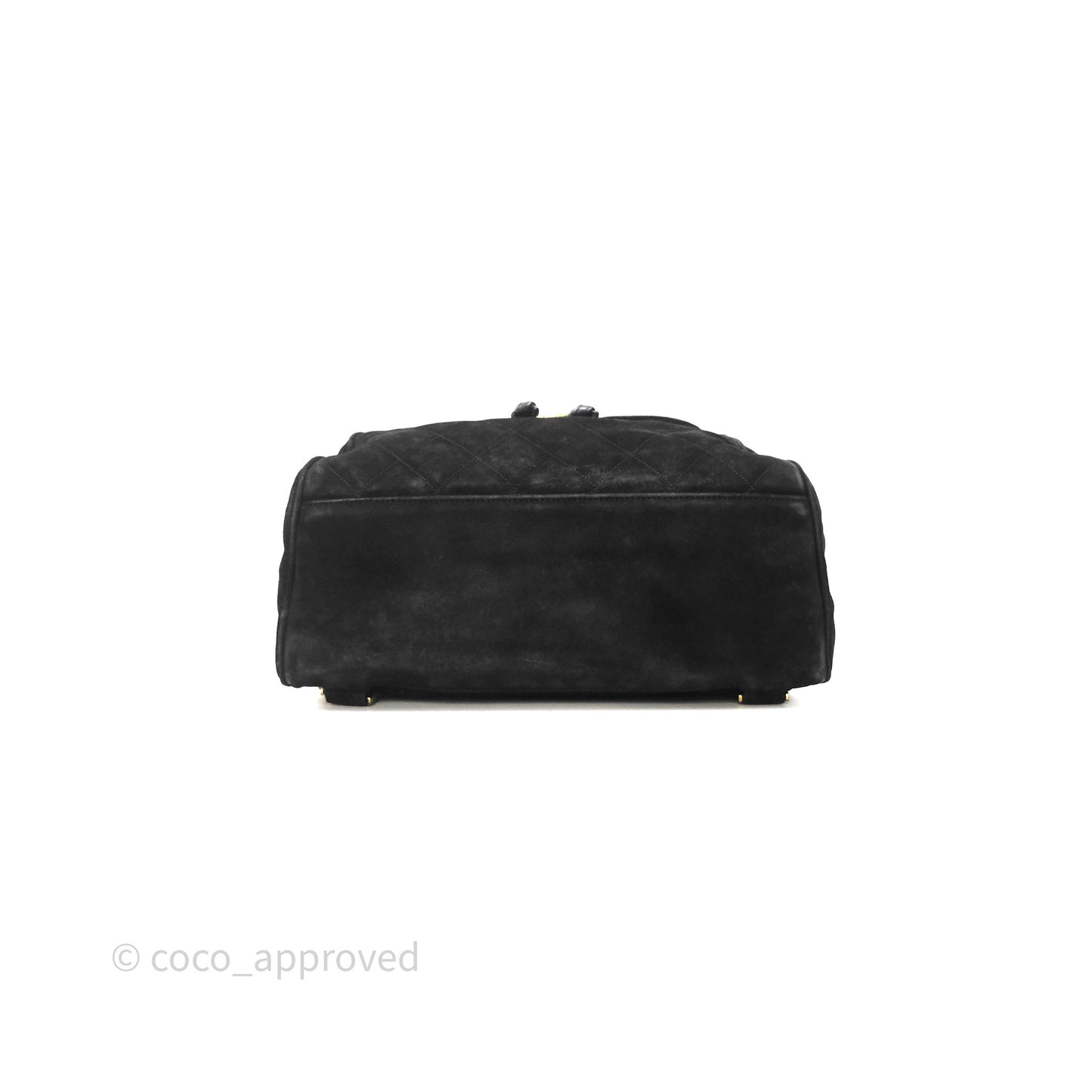Chanel Vintage Quilted Suede CC Backpack Black Gold Hardware