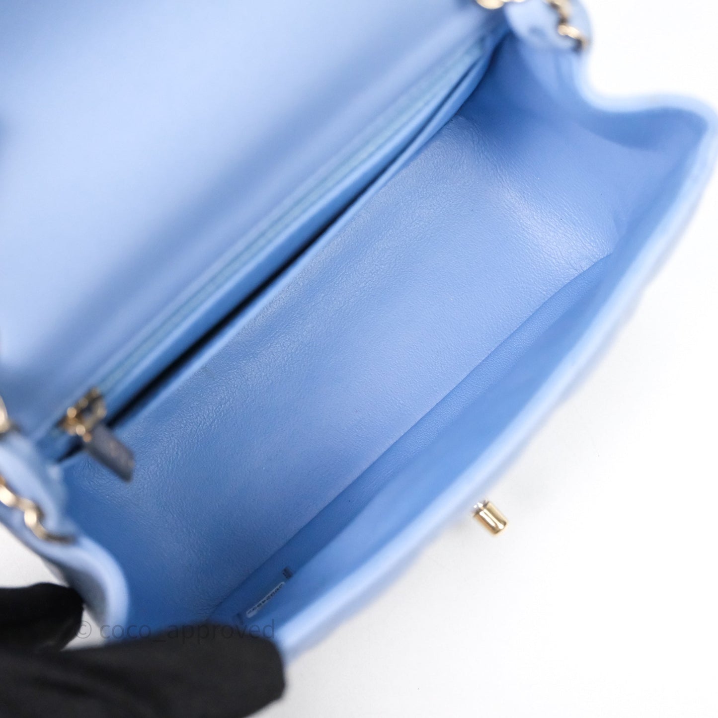 Chanel Mini Square Quilted Sky Blue Lambskin Gold Hardware