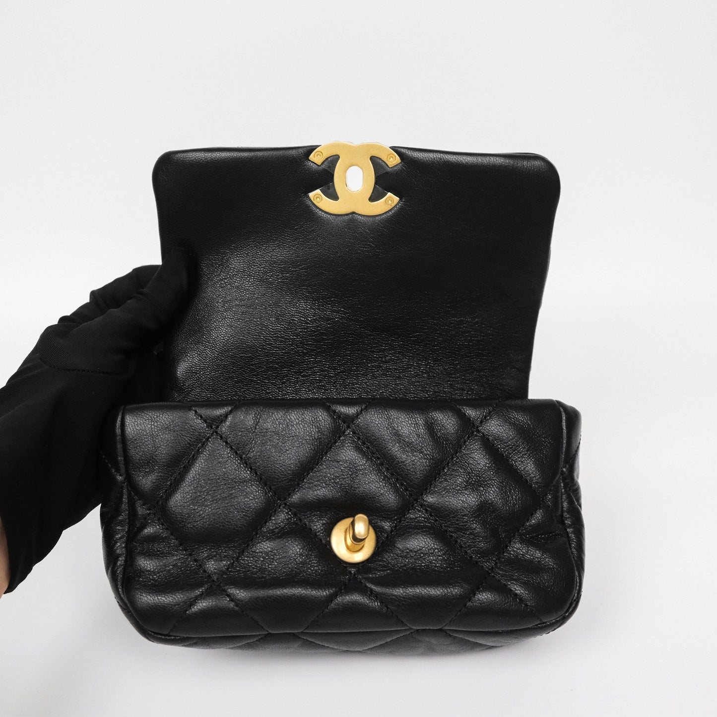 Chanel 19 Waist Bag Black Goatskin Mixed Hardware
