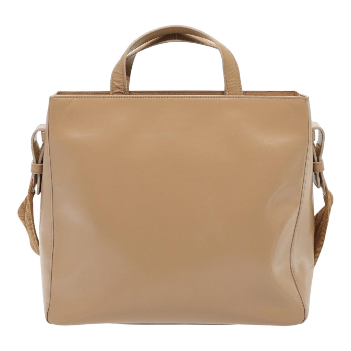 Luxury Prada Hand Bag Patent leather 2way Beige Silver  87345