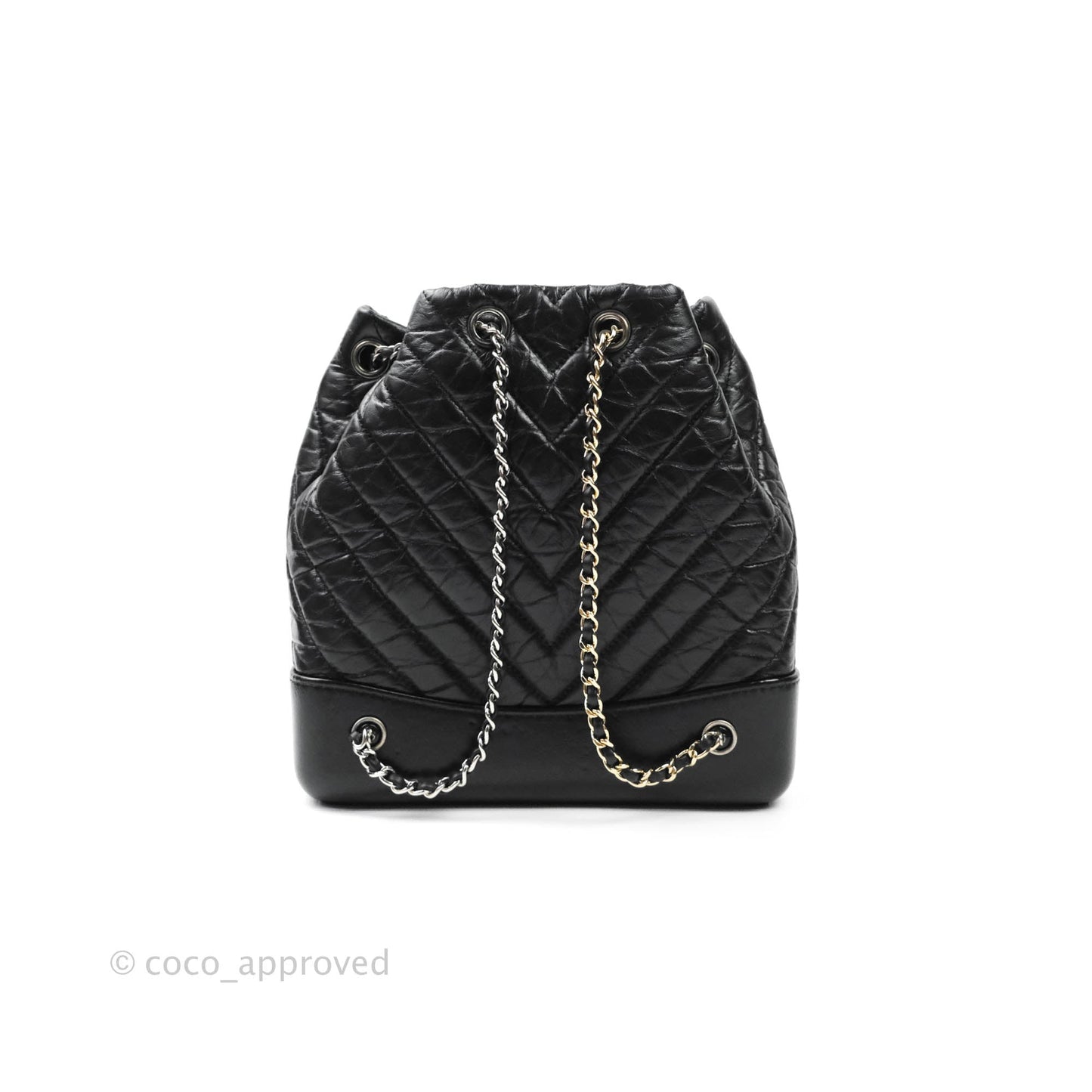 Chanel Small Chevron Gabrielle Backpack Black Aged Calfskin