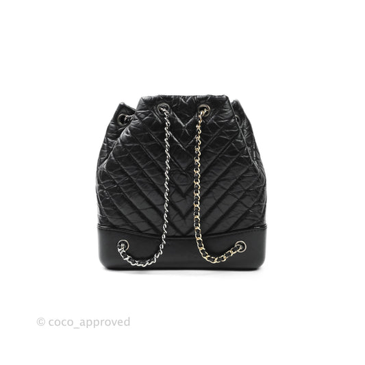Chanel Small Chevron Gabrielle Backpack Black Aged Calfskin