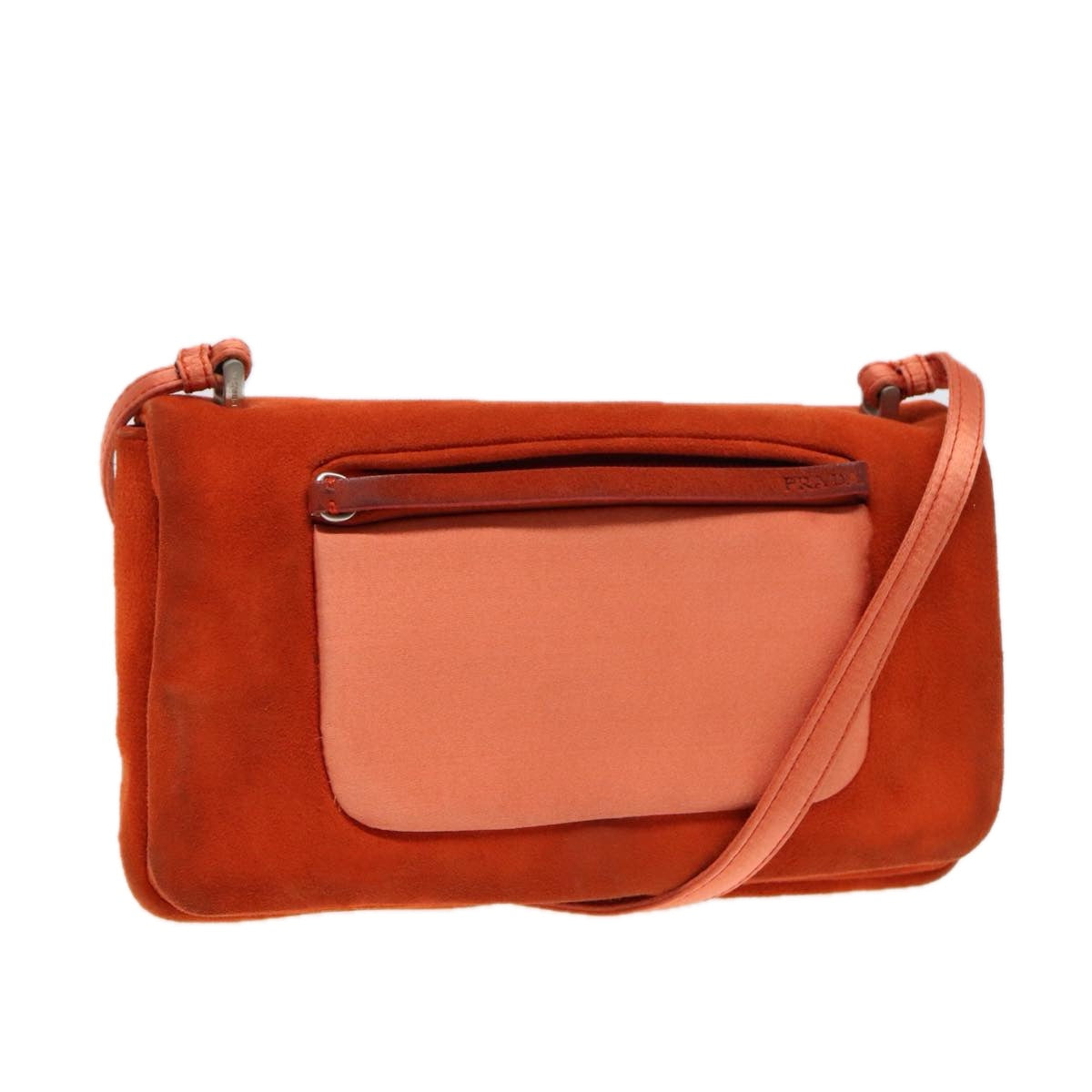 Luxury Prada Shoulder Bag Suede Orange Silver  87356