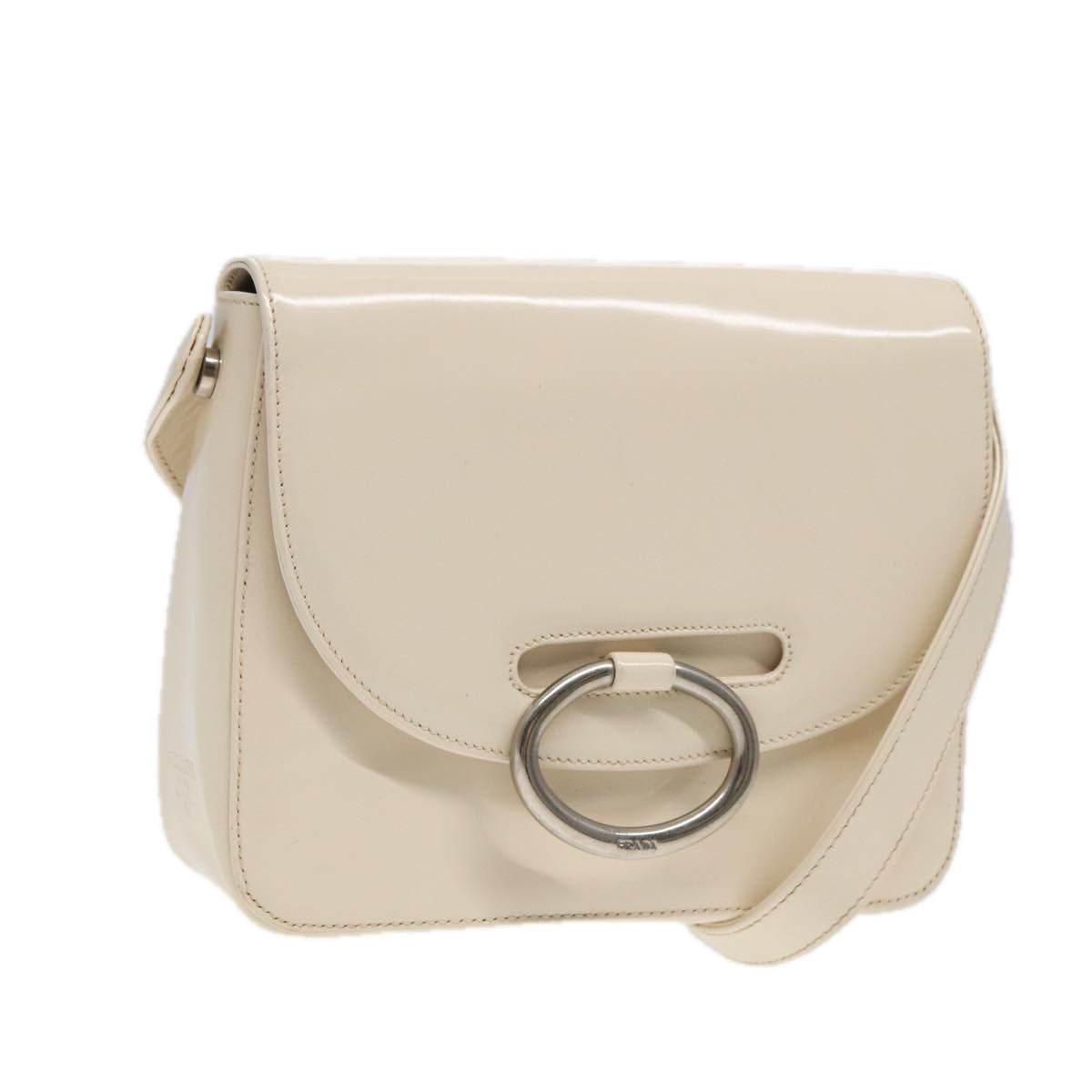 Luxury Prada Shoulder Bag Patent leather White Silver  87362