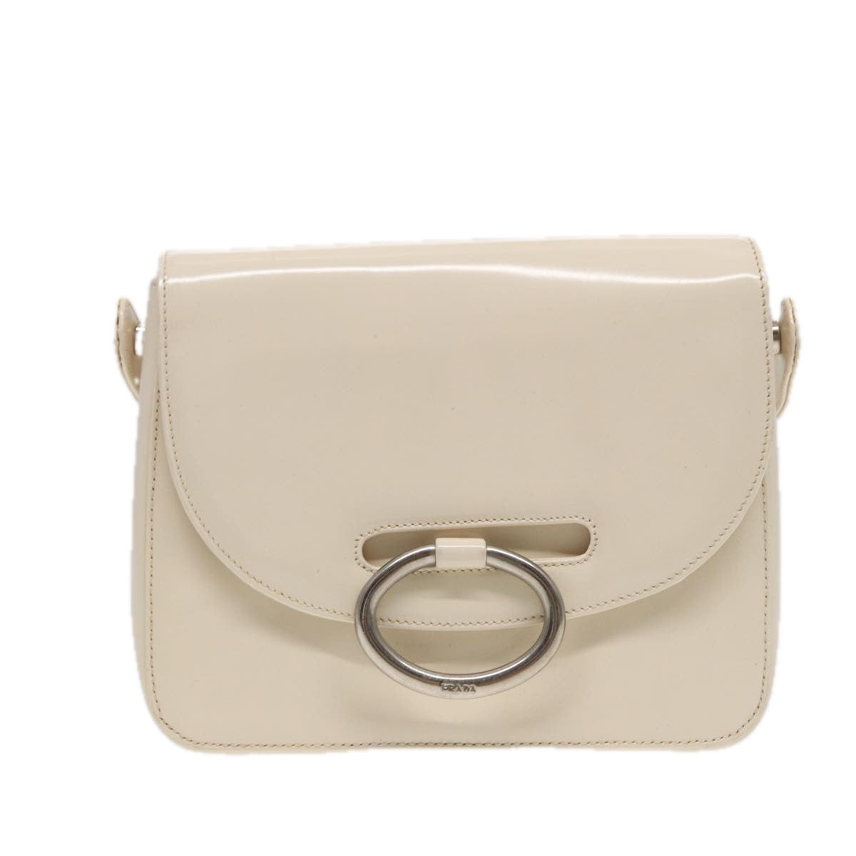Luxury Prada Shoulder Bag Patent leather White Silver  87362