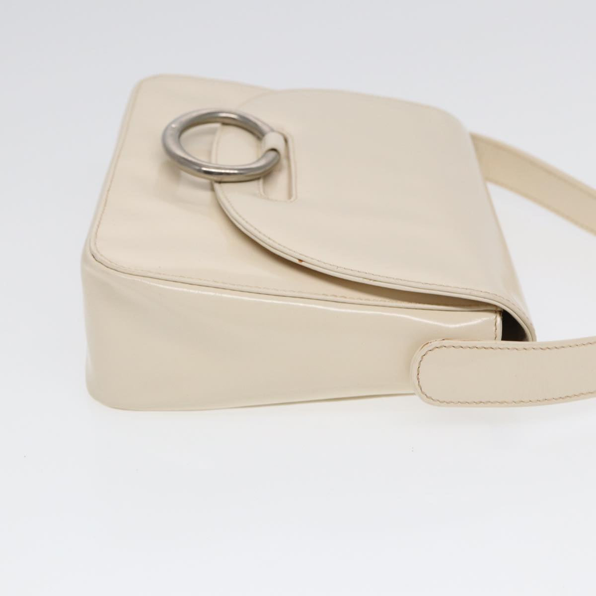 Luxury Prada Shoulder Bag Patent leather White Silver  87362
