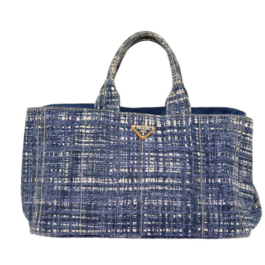Luxury Prada Canapa GM Hand Bag Canvas Blue Gold  87365