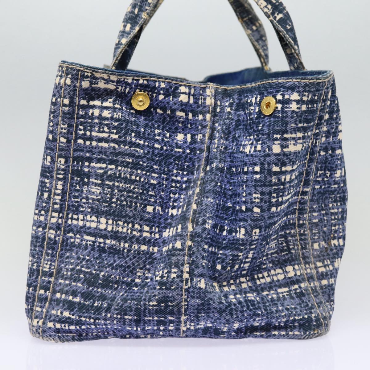 Luxury Prada Canapa GM Hand Bag Canvas Blue Gold  87365