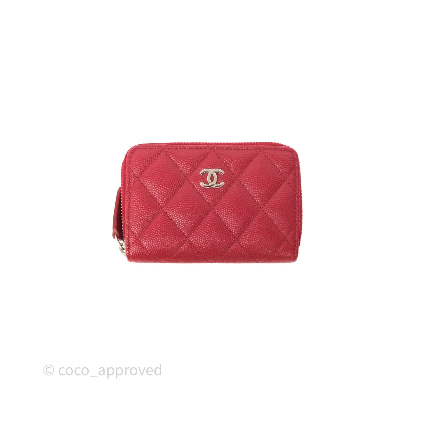Chanel Classic Zipped Coin Purse Red Caviar Silver Hardware