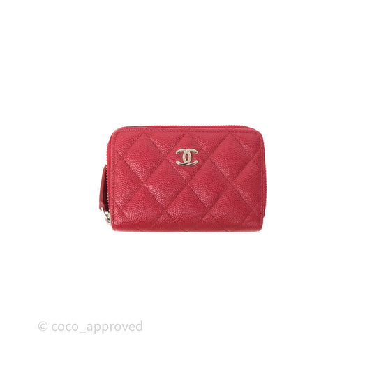 Chanel Classic Zipped Coin Purse Red Caviar Silver Hardware