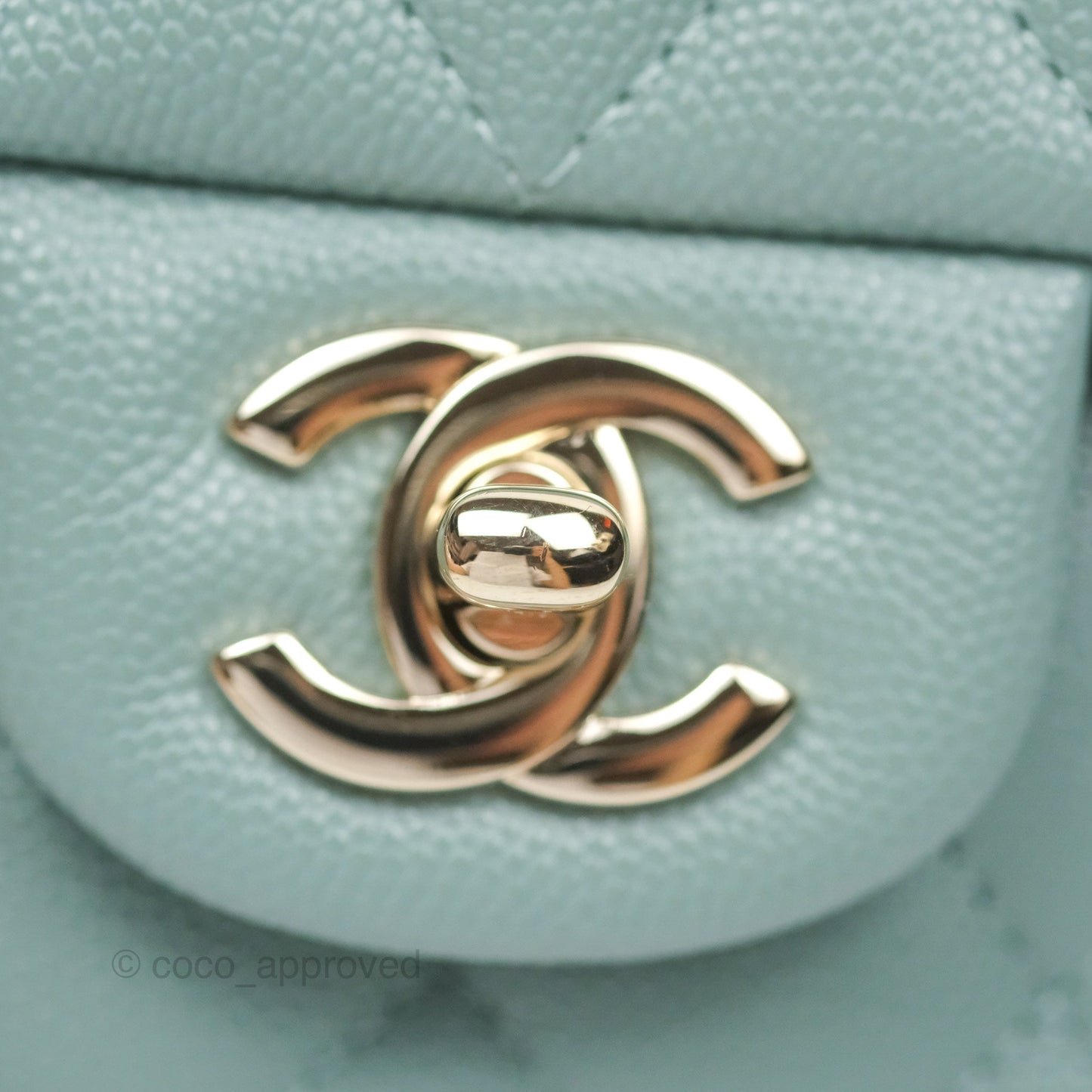 Chanel Classic M/L Medium Flap Quilted Tiffany Seafoam Green Caviar Gold Hardware