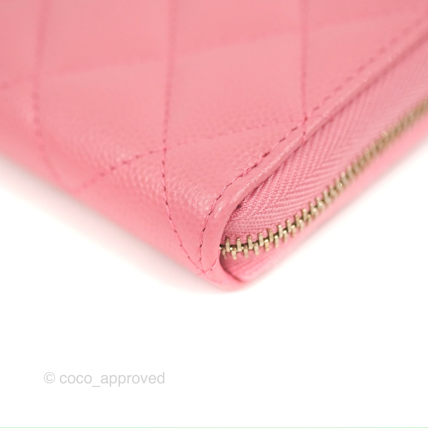 Chanel Classic Zip Long Wallet Quilted Pink Caviar Gold Hardware