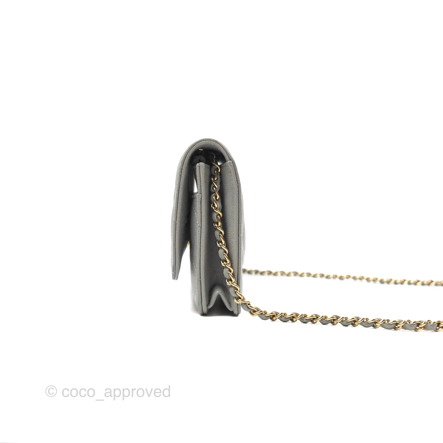 Chanel Quilted Classic Wallet On Chain WOC Grey Caviar Gold Hardware