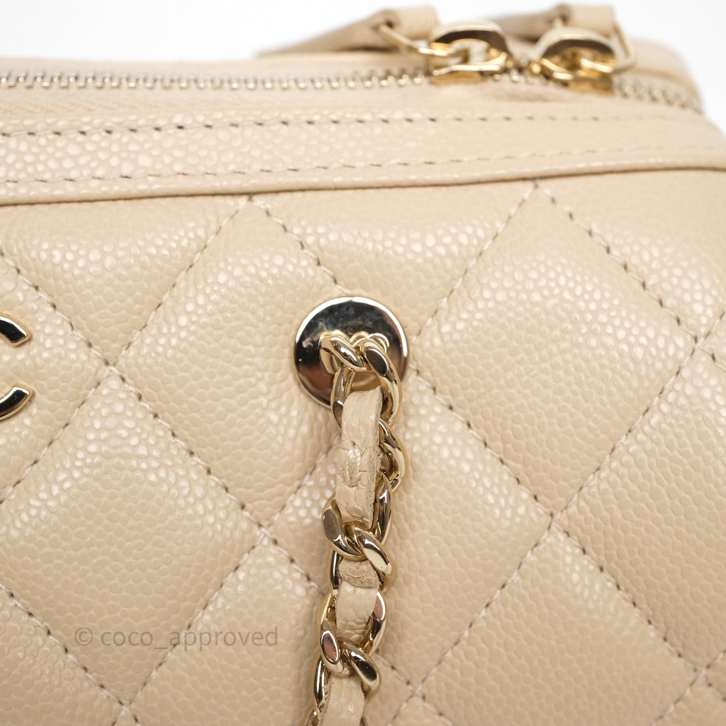 Chanel Mini Quilted Bowling Bag Beige Caviar Gold Hardware 25P