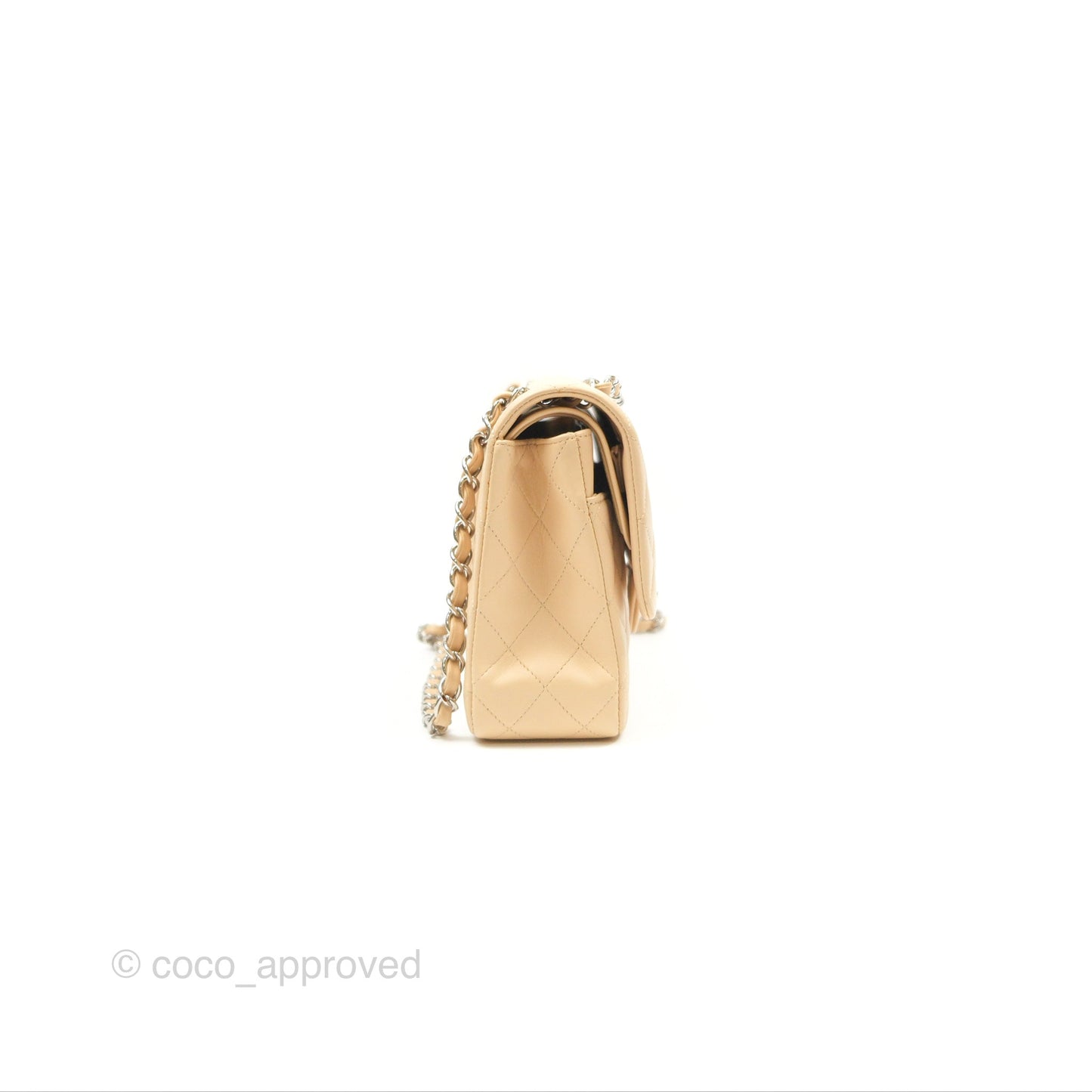 Chanel Classic M/L Medium Flap Quilted Beige Lambskin Silver Hardware