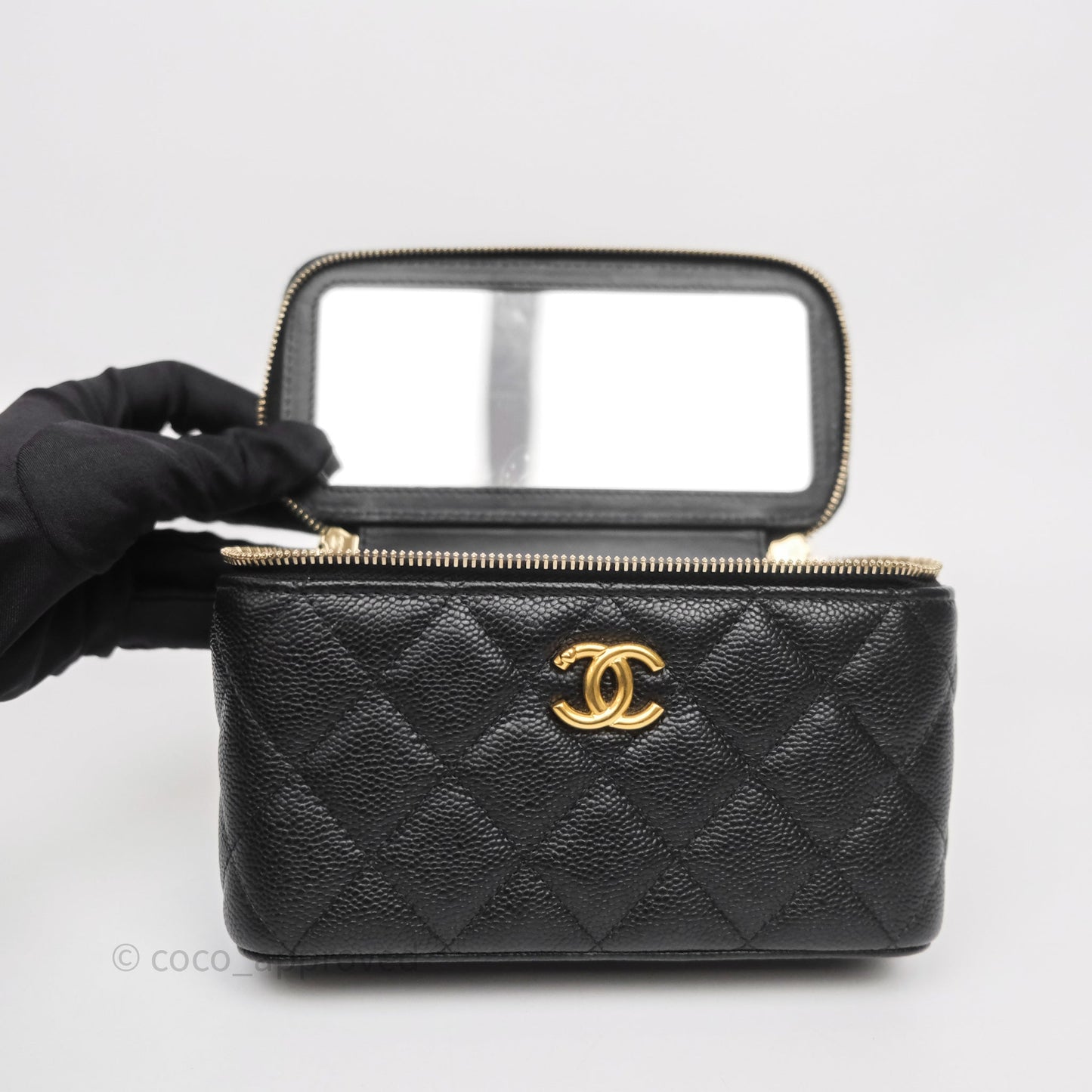 Chanel Vanity with Heart Adjustable Chain Black Caviar Aged Gold Hardware