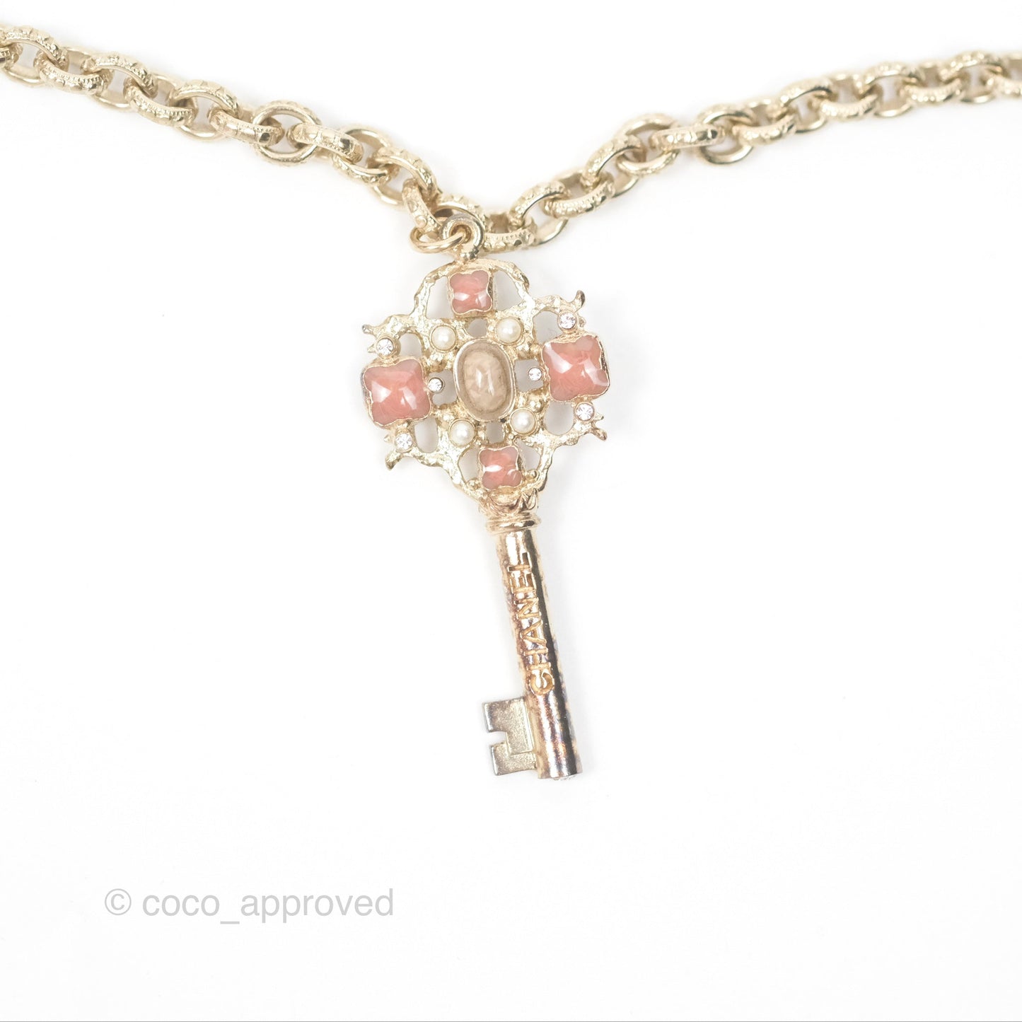 Chanel CC Keys Pendant Double Chain Necklace Gold Tone 17A