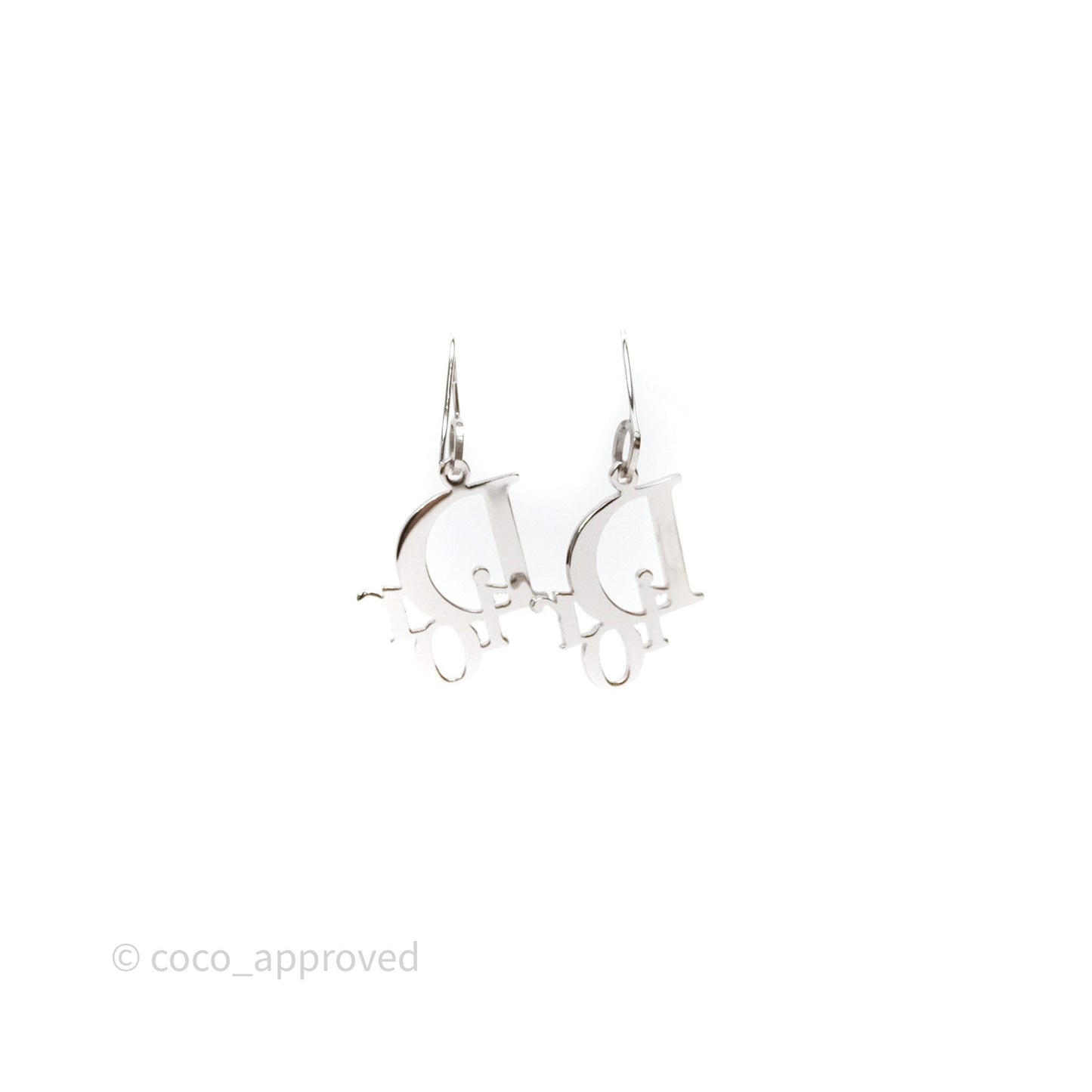 Christian Dior Drop CD Earrings Silver Tone