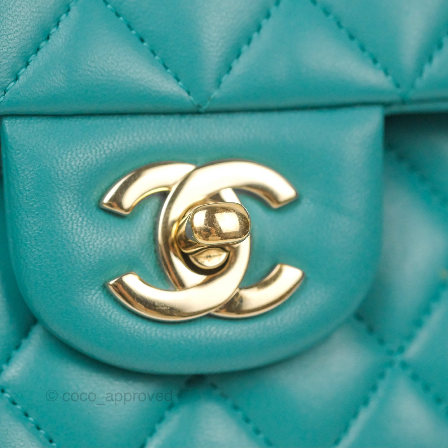 Chanel Small Classic Quilted Flap Turquoise Lambskin Gold Hardware