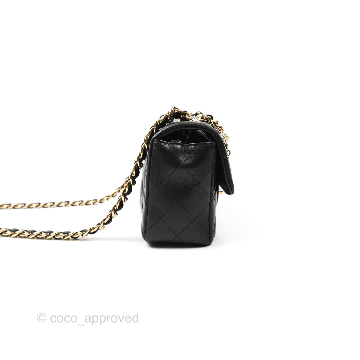 Chanel Quilted Mini Rectangular Flap With Charms Black Lambskin Gold Hardware 21C