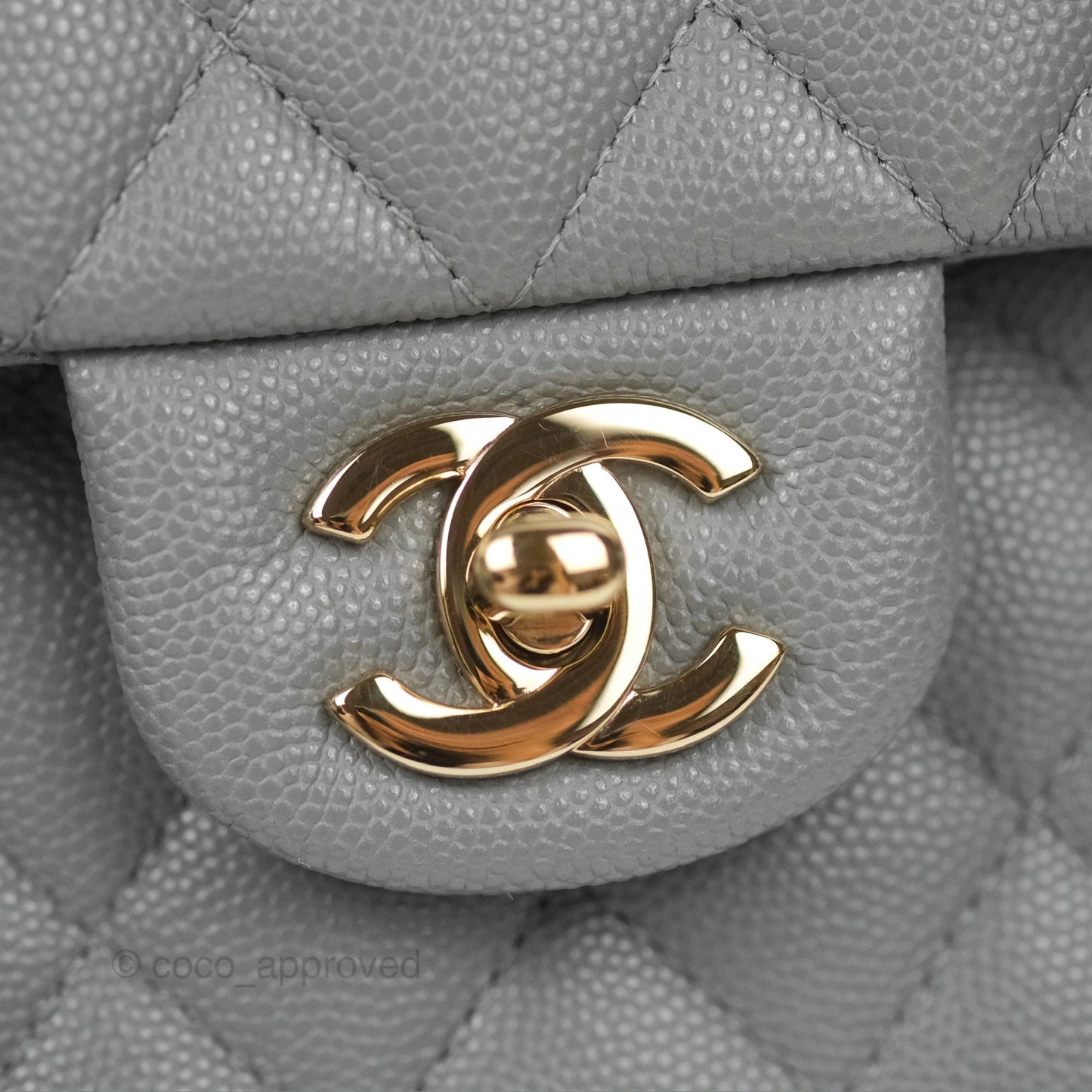 Chanel Small Classic Quilted Flap Grey Caviar Gold Hardware 20C
