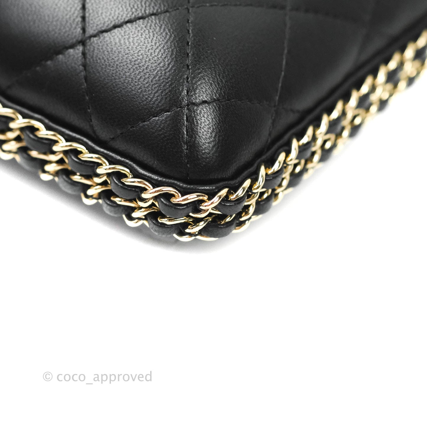 Chanel Quilted Chain Around Clutch Black Lambskin Gold Hardware