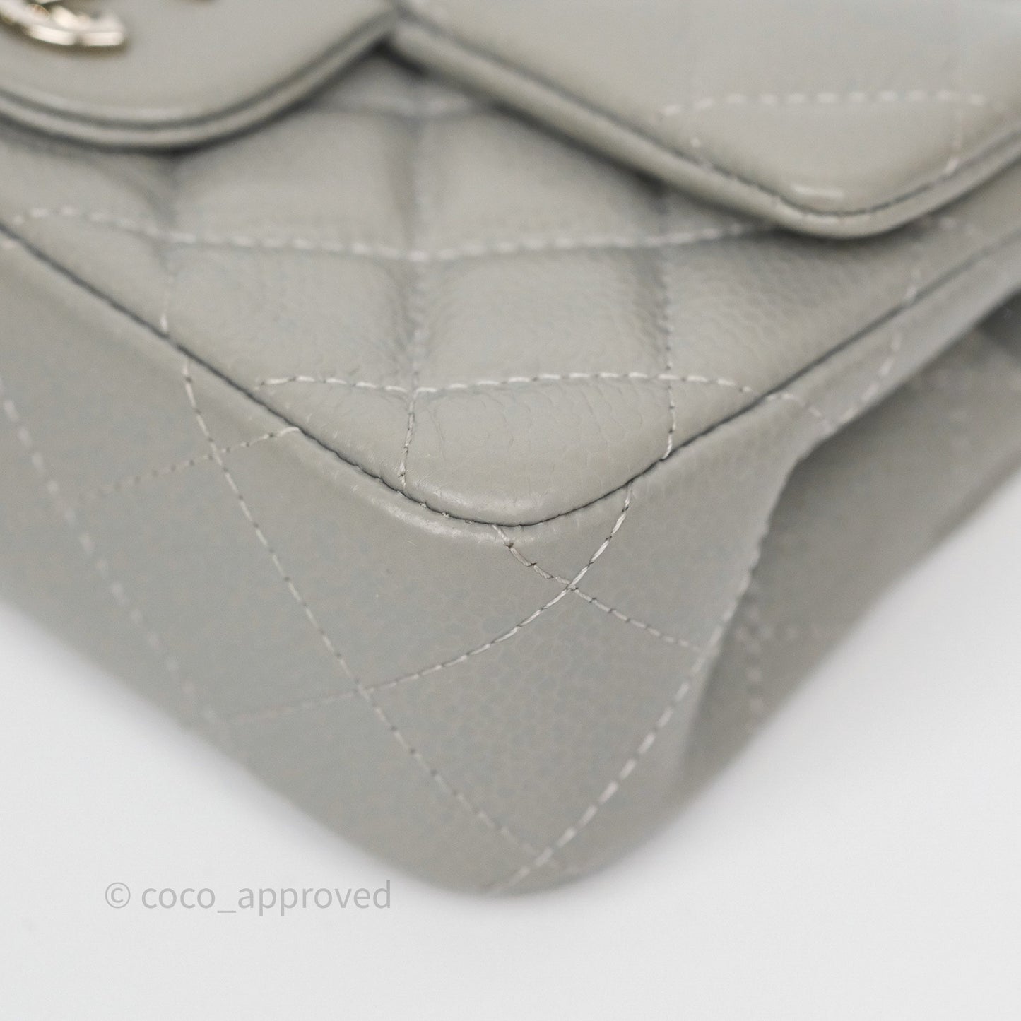 Chanel Extra Mini Rectangular Flap Quilted Light Grey Caviar Silver Hardware