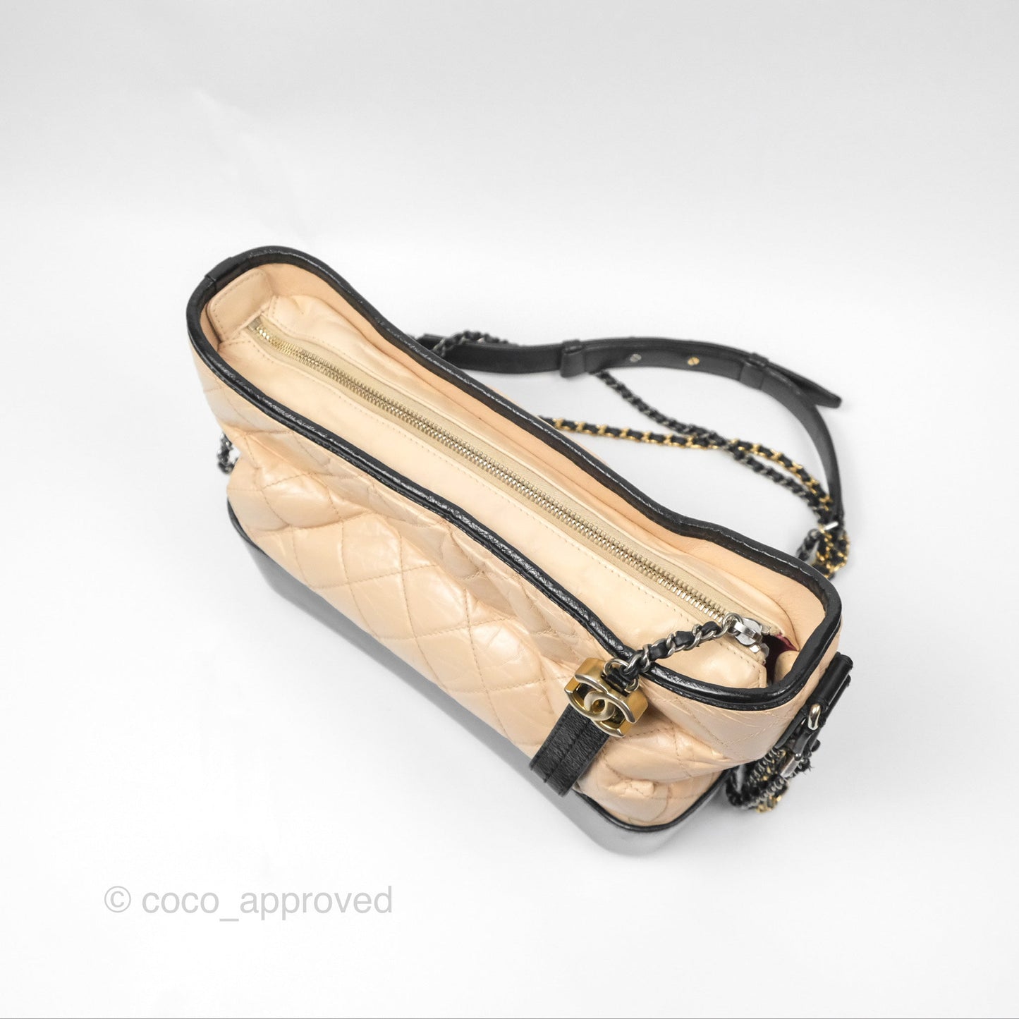 Chanel Large Gabrielle Hobo Black Beige Aged Calfskin Mixed Hardware