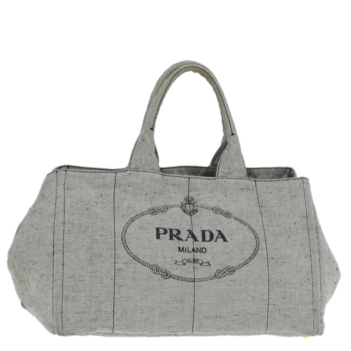 Luxury Prada Canapa GM Hand Bag Canvas Gray Gold  87436