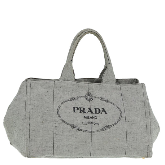 Luxury Prada Canapa GM Hand Bag Canvas Gray Gold  87436