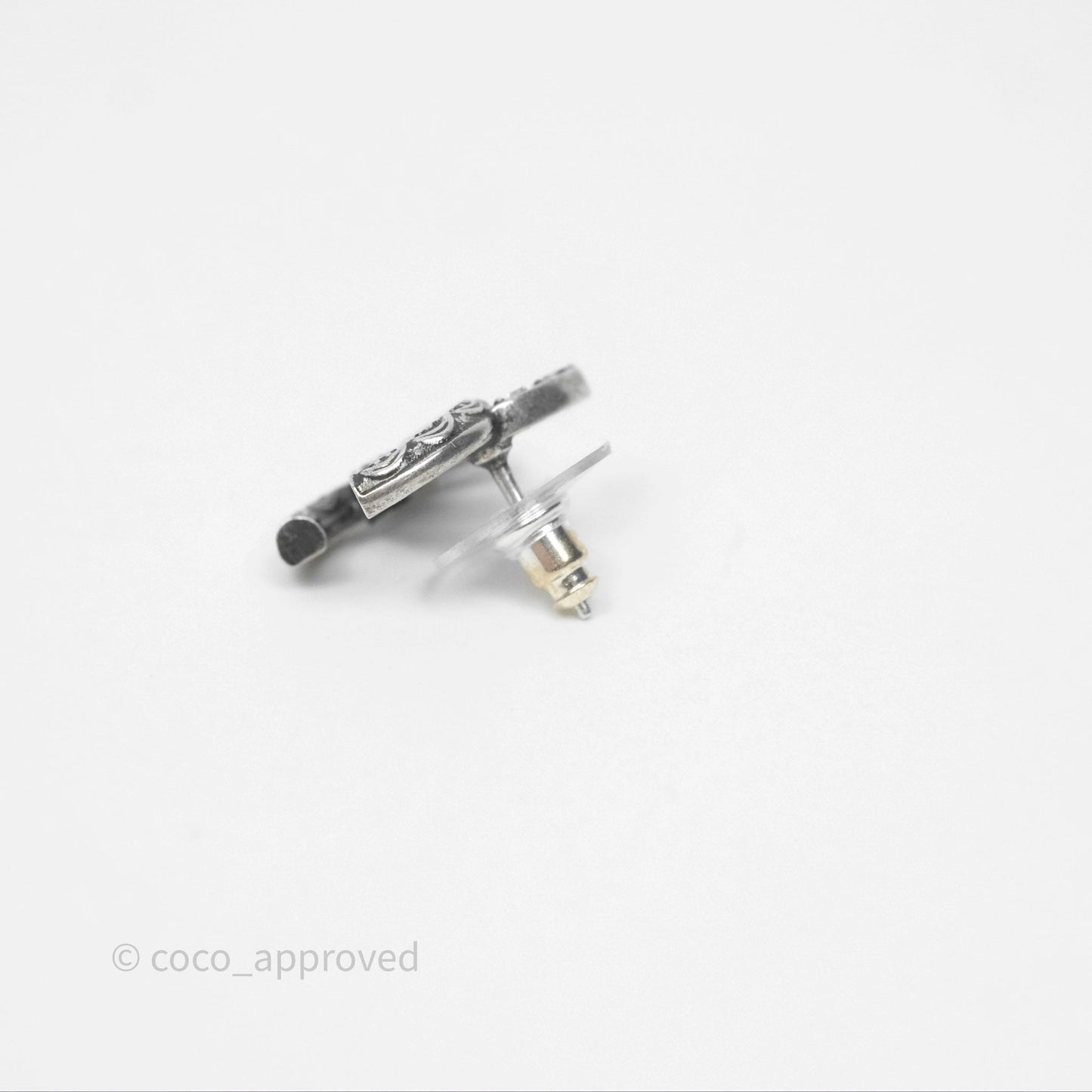 Chanel CC Crystals Earrings Ruthenium Tone 24A