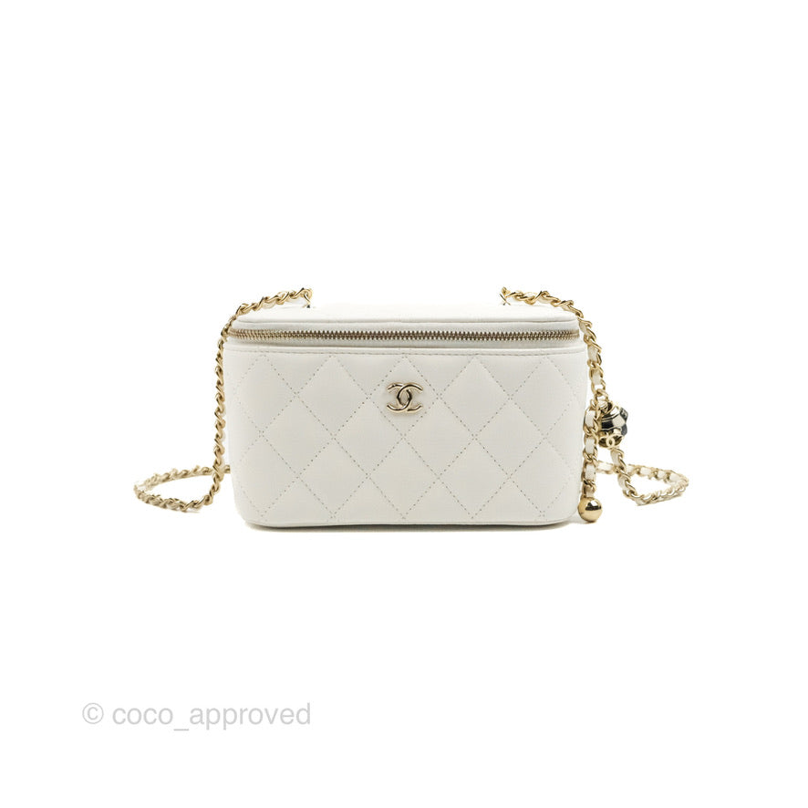 Chanel Ball Crush Vanity with Chain White Lambskin Gold Hardware