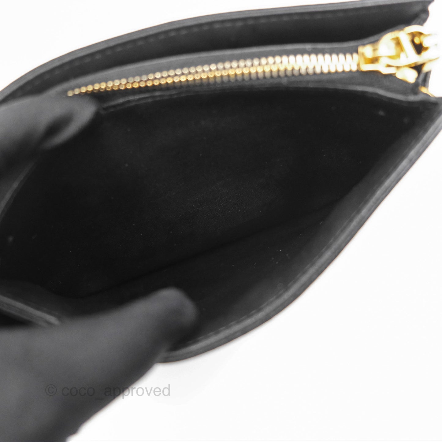 Dior Caro Zipped Pouch With Chain Black Cannage Calfskin