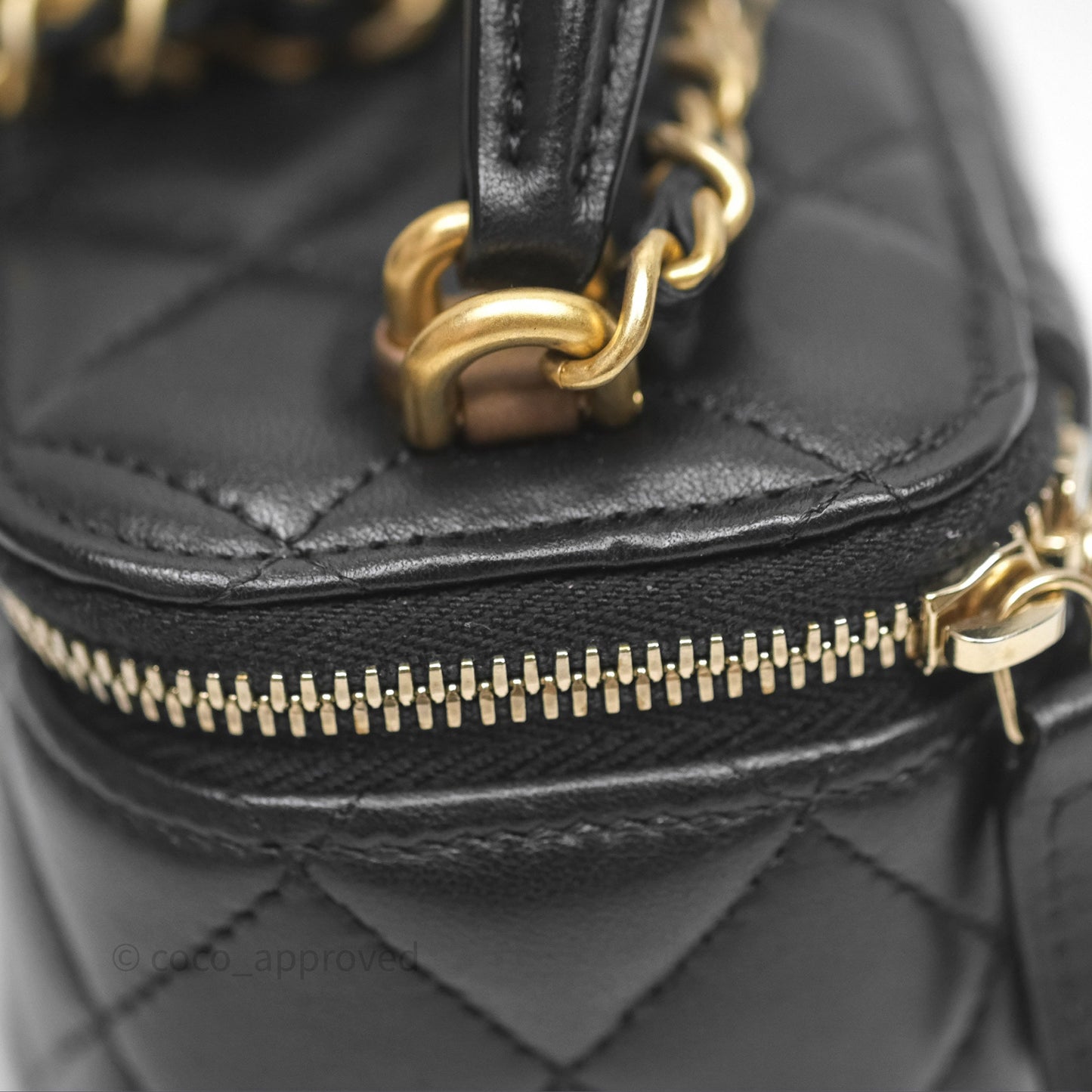 Chanel Mini Metal Top Handle Vanity With Chain Black Lambskin Aged Gold Hardware