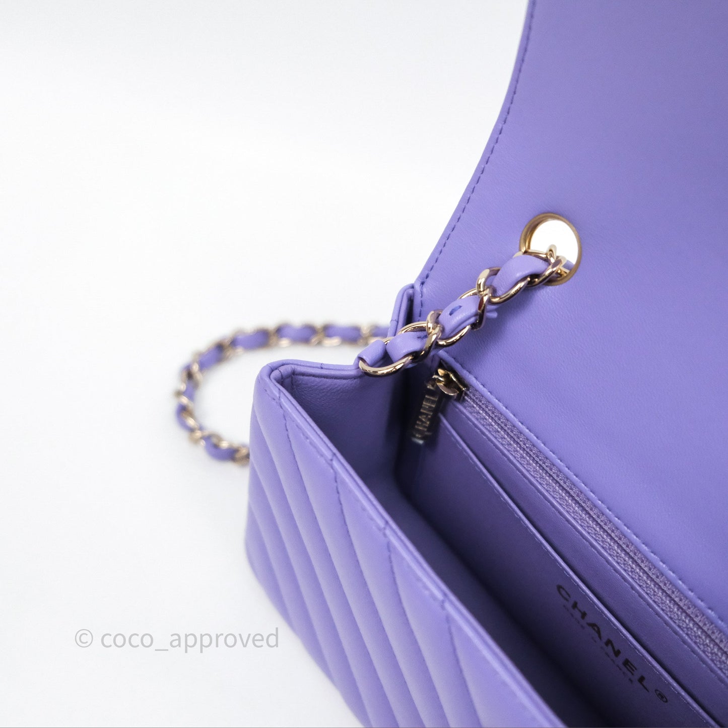 Chanel Quilted Mini Rectangular Chevron Purple Lambskin Gold Hardware
