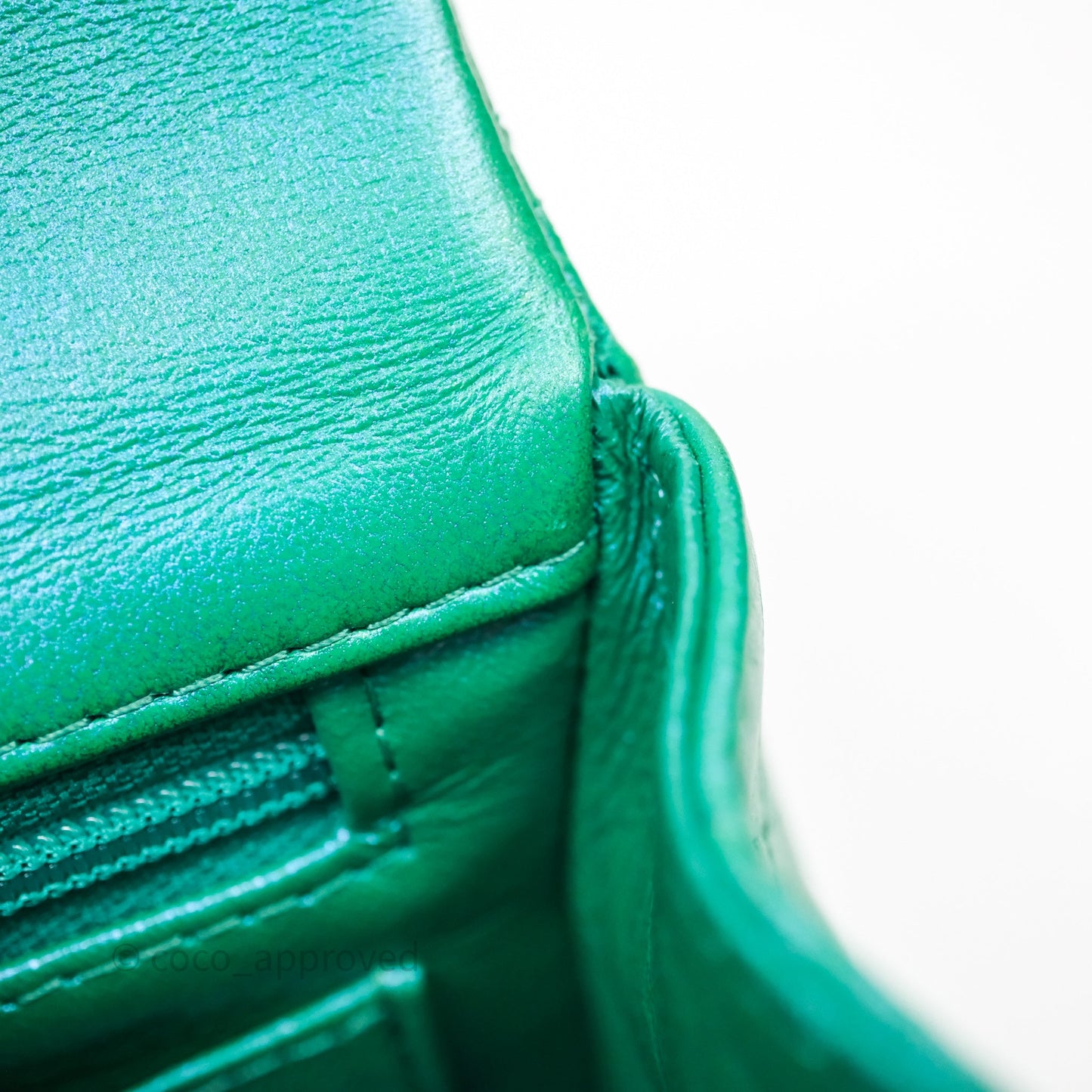Chanel Top Handle Mini Rectangular Flap Bag Iridescent Green Lambskin Aged Gold Hardware
