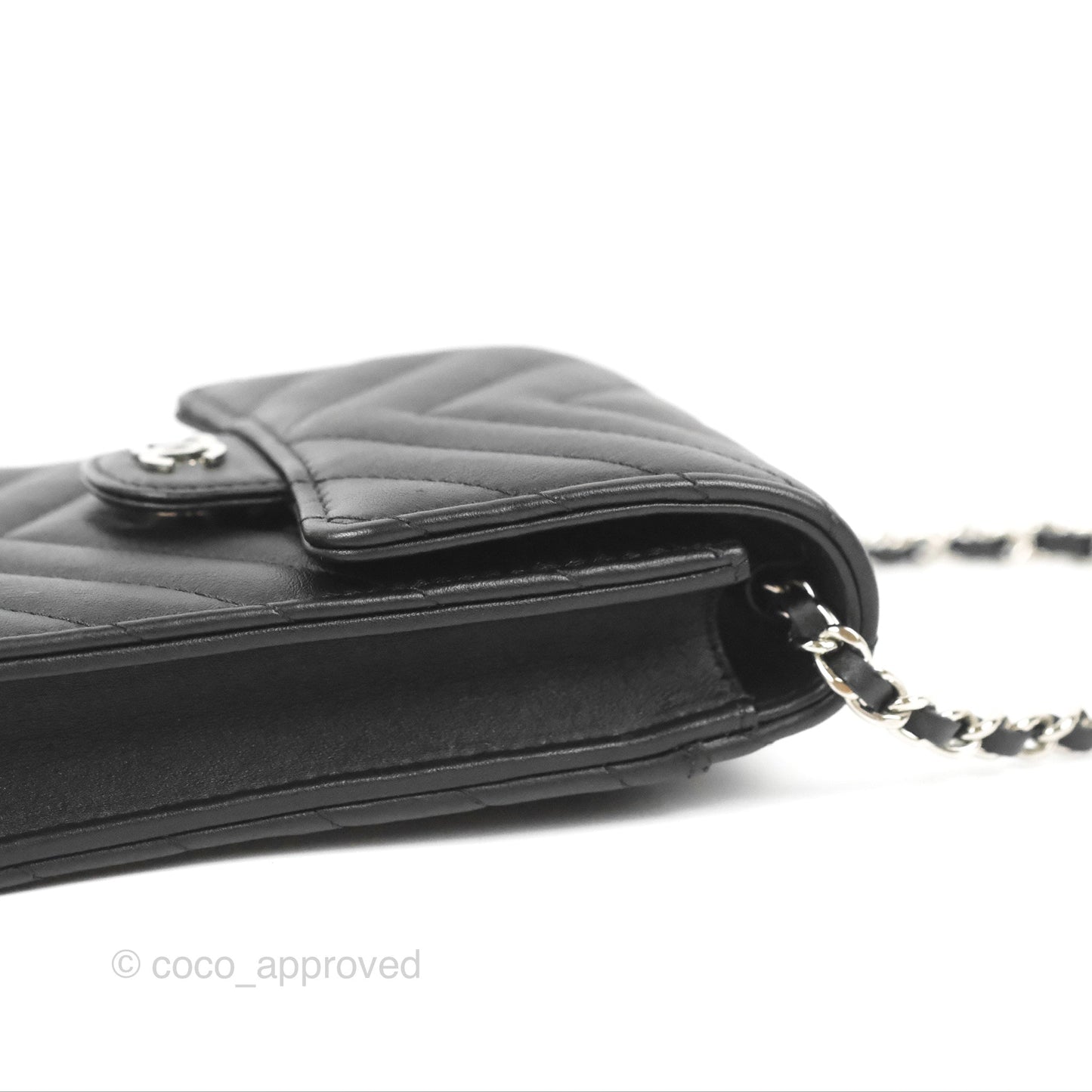 Chanel Classic Chevron Phone Holder Black Calfskin Silver Hardware