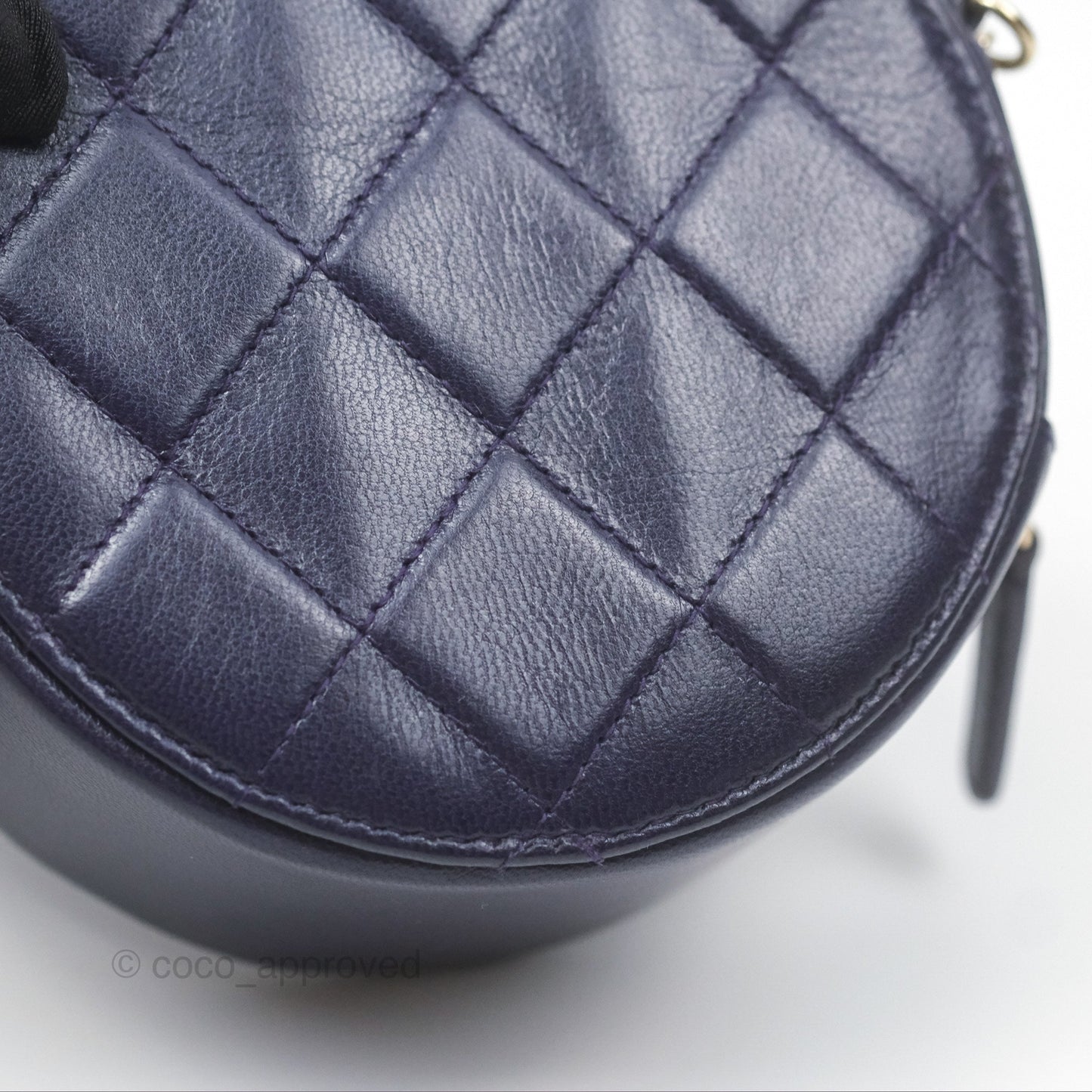 Chanel Quilted Round Clutch with Chain Dark Purple Calfskin Gold Hardware