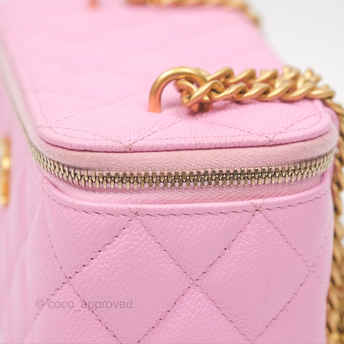 Chanel Vanity with Heart Adjustable Chain Pink Caviar Aged Gold Hardware