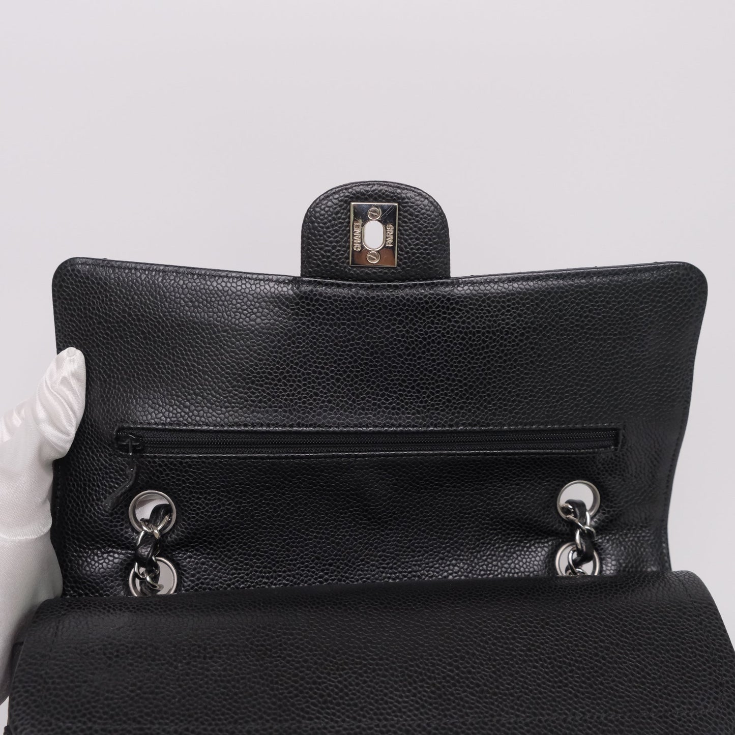 Chanel Classic M/L Medium Flap Quilted Black Caviar Silver Hardware