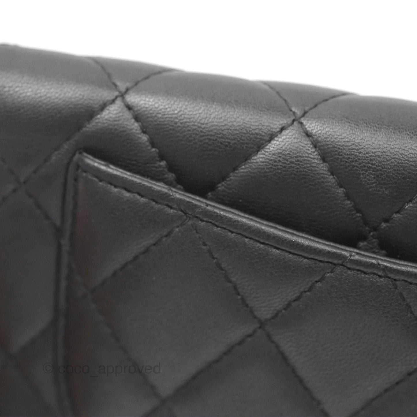 Chanel Classic Quilted Long Wallet Black Lambskin Silver Hardware