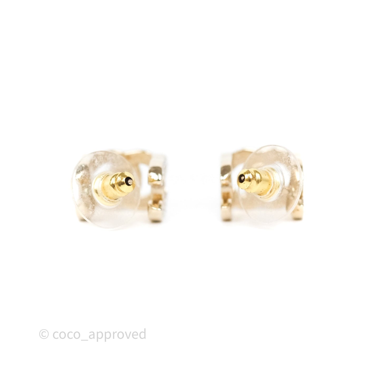 Chanel CC Crystals Square Earrings Gold Tone 23B