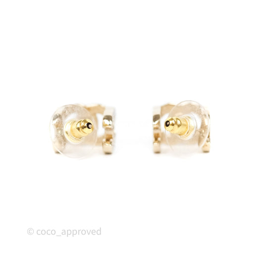 Chanel CC Crystals Square Earrings Gold Tone 23B
