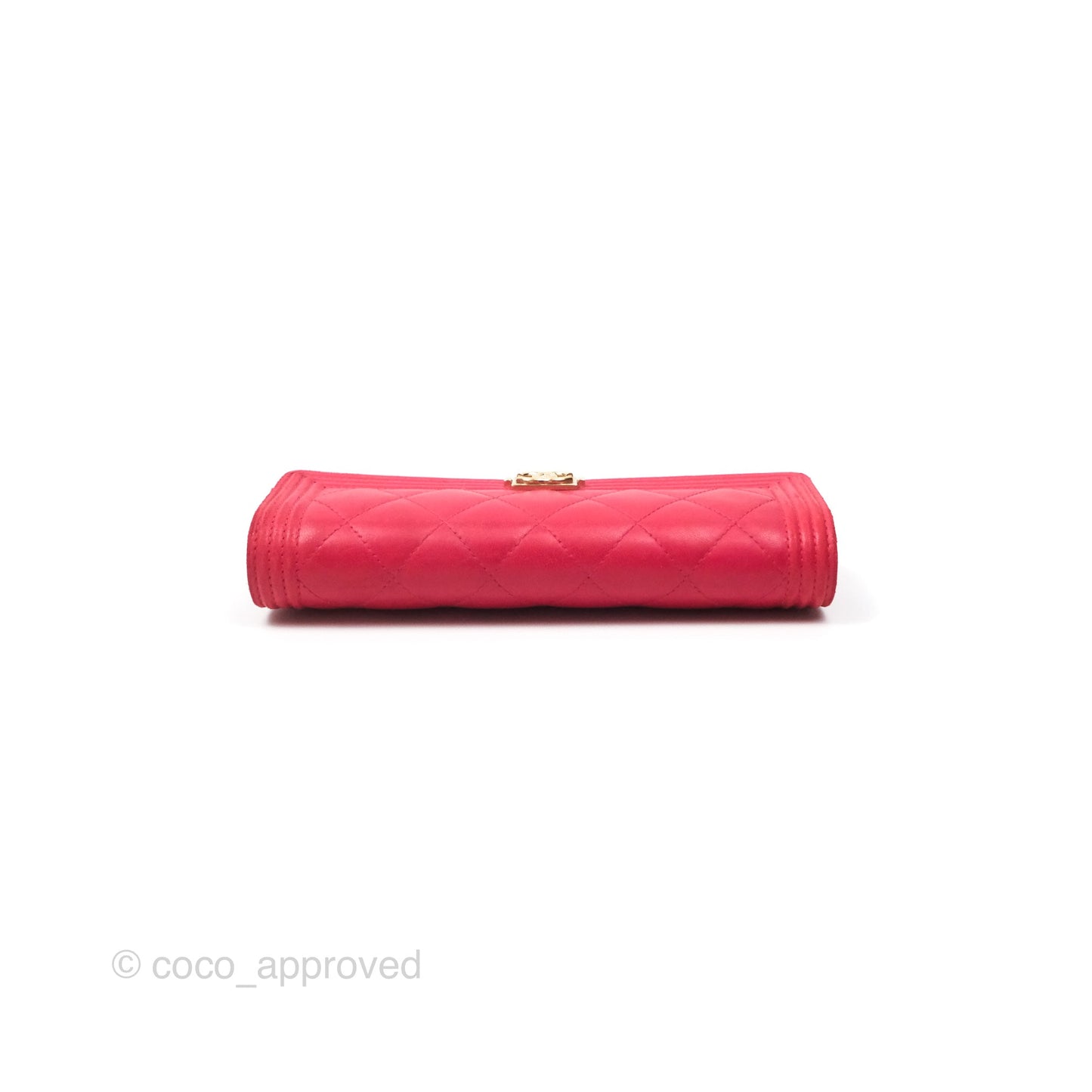 Chanel Quilted Boy Flap Long Wallet Red Lambskin Gold Hardware