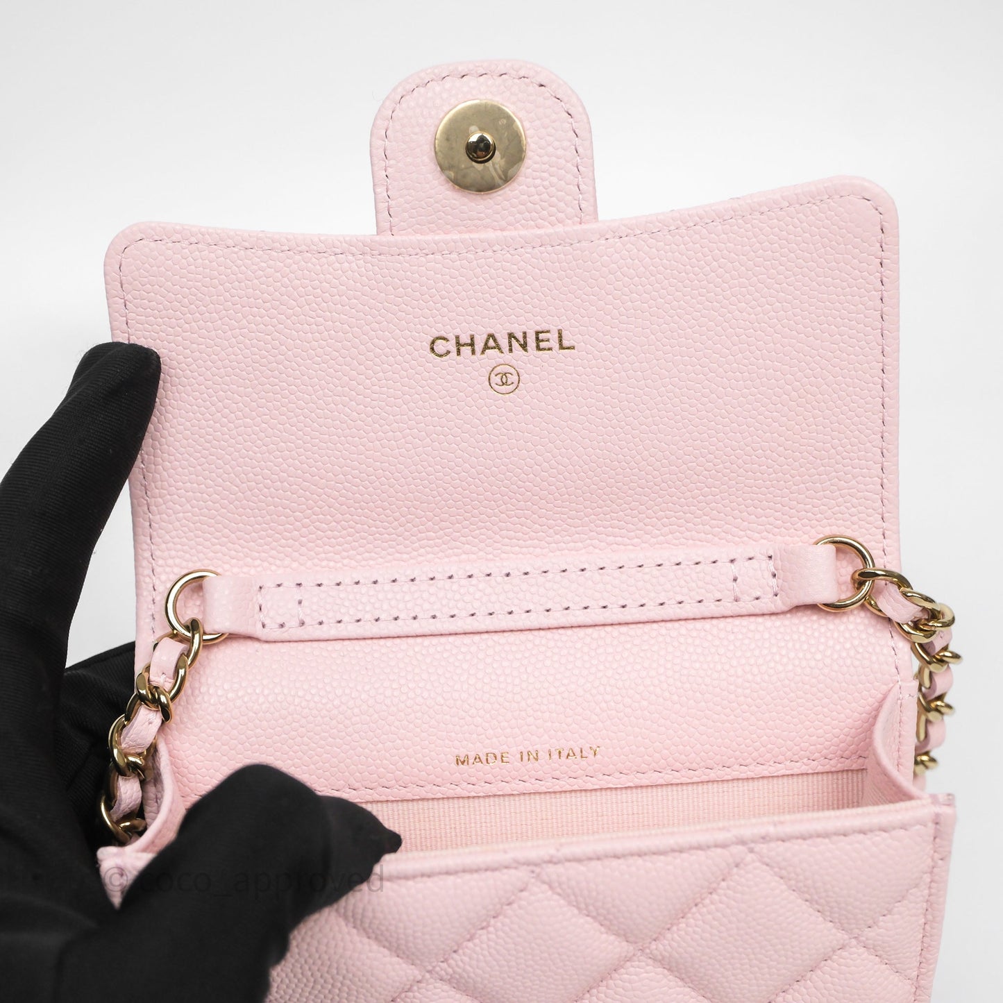 Chanel Mini Clutch With Chain Light Pink Caviar Gold Hardware