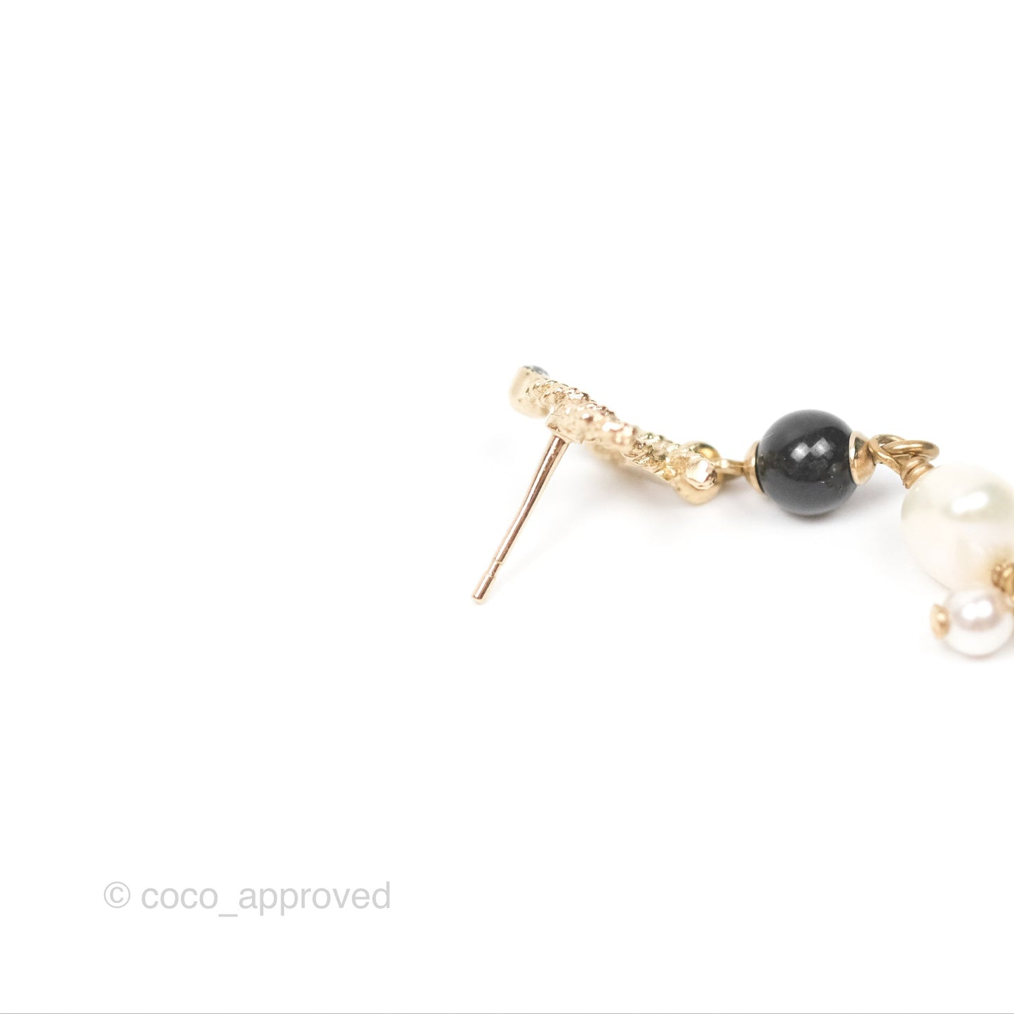 Chanel CC Bead Pearl Long Drop Earrings Gold Tone 20V