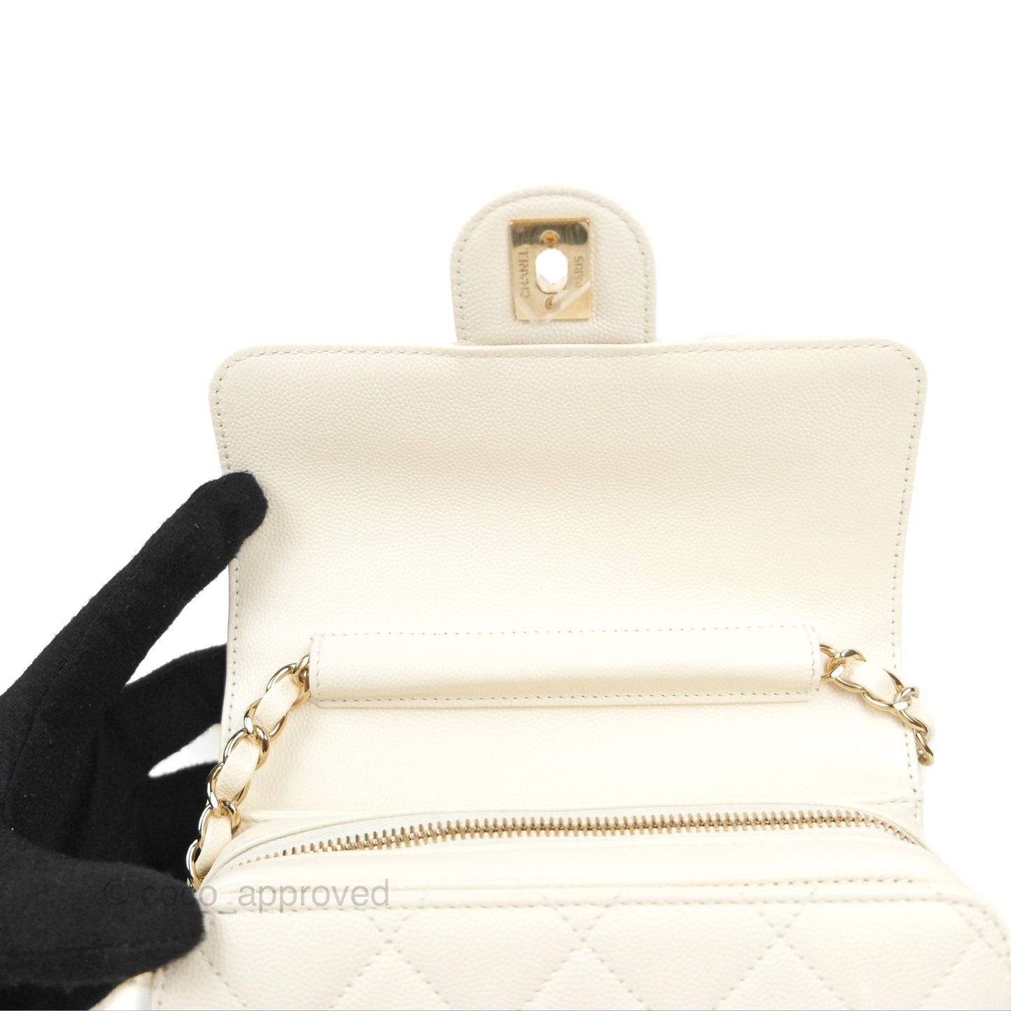 Chanel Quilted Small Like The Wallet Flap Ivory White Caviar Light Gold Hardware 22C