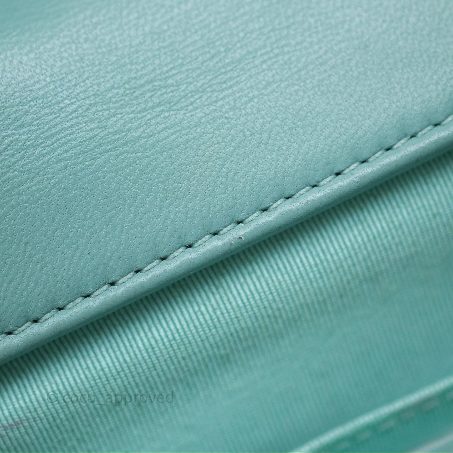 Chanel Quilted Small Circular Handle Bag Mint Green Aged Gold Hardware